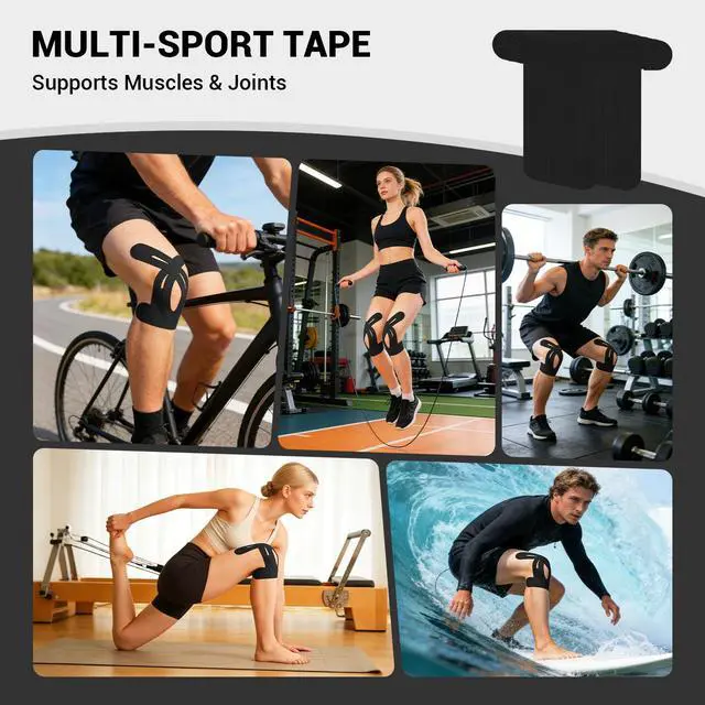 Alt view image 7 of 7 - Precut Kinesiology Knee Tape for Sports, 12 Pack, Waterproof, Black