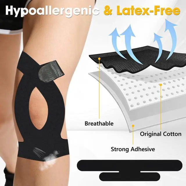 Alt view image 3 of 7 - 10 Pcs Precut Kinesiology Tape for Knees Adhesive Knee Tape Knee Support & Stability Knee Pain Relief Breathable Hypoallergenic Latex-Free Elastic Tape for Knees - Black