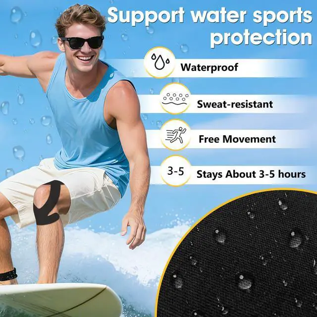 Alt view image 7 of 7 - 10 Pcs Precut Kinesiology Tape for Knees Adhesive Knee Tape Knee Support & Stability Knee Pain Relief Breathable Hypoallergenic Latex-Free Elastic Tape for Knees - Black