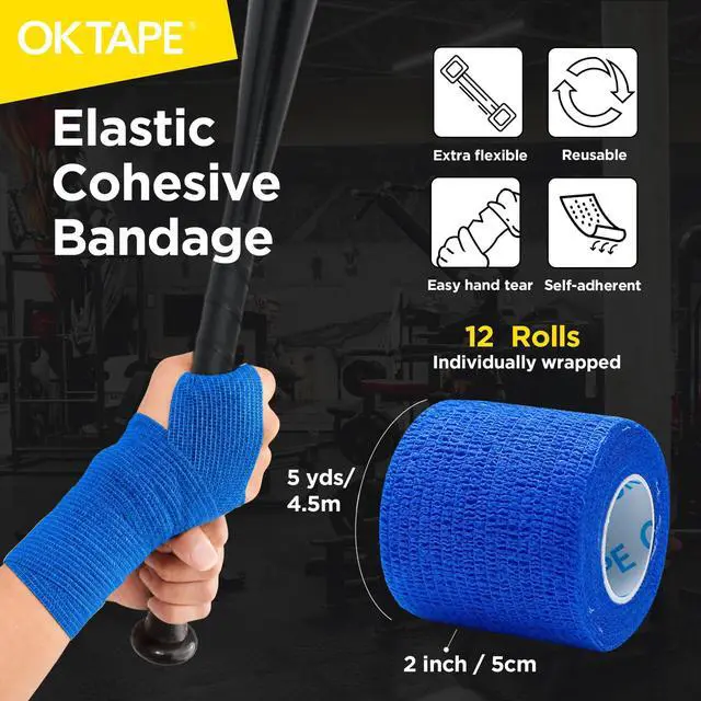 Alt view image 2 of 6 - 12 Rolls Self Adhesive Bandage Wrap, Cohesive Elastic Athletic Tape