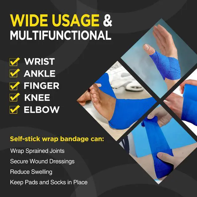 Alt view image 3 of 6 - 12 Rolls Self Adhesive Bandage Wrap, Cohesive Elastic Athletic Tape