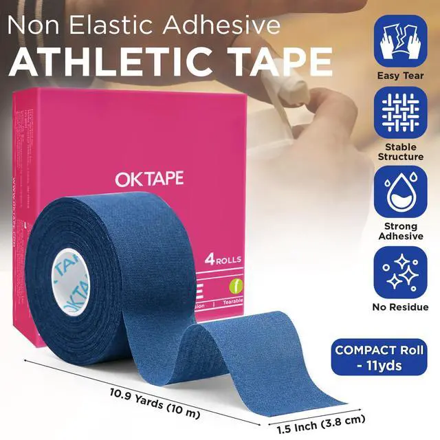 Alt view image 2 of 7 - 4 Rolls Athletic Tape, Sports Tape for Injuries, Rigid, Easy Tear