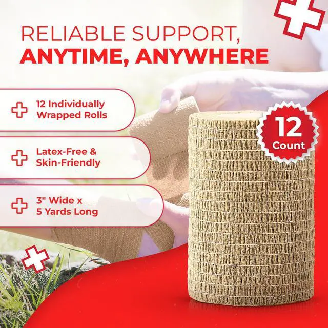 Alt view image 2 of 7 - Self Adherent Cohesive Bandages 3" x 5 Yards - 12 Count, Tan