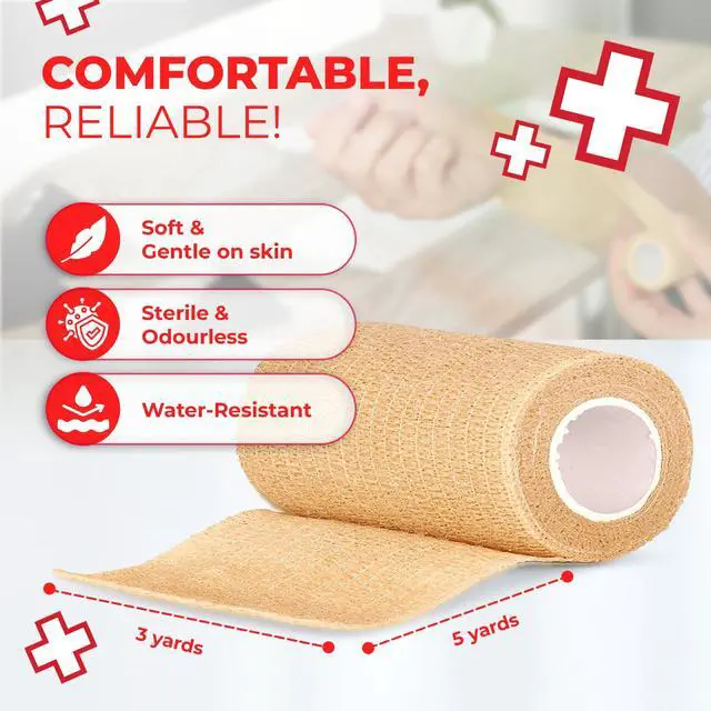 Alt view image 5 of 7 - Self Adherent Cohesive Bandages 3" x 5 Yards - 12 Count, Tan