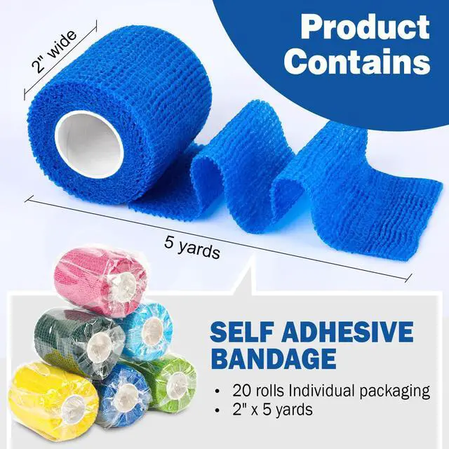 Alt view image 2 of 7 - 20 Pack Self Adhesive Bandage Wrap, Elastic Cohesive Bandage Wrap, Color Athletic Tape, Vet Wrap, Ankle Tape
