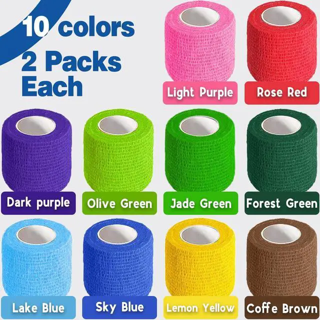 Alt view image 7 of 7 - 20 Pack Self Adhesive Bandage Wrap, Elastic Cohesive Bandage Wrap, Color Athletic Tape, Vet Wrap, Ankle Tape