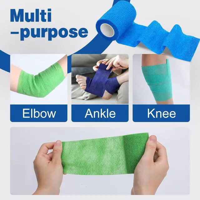 Alt view image 3 of 7 - 12 Pack Self Adhesive Bandage Wrap, 3" X 5 Yards Elastic Cohesive Bandage Wrap, Vet Wrap, Ankle Tape, Tattoo Grip Tape Wrap, Color Athletic Tape