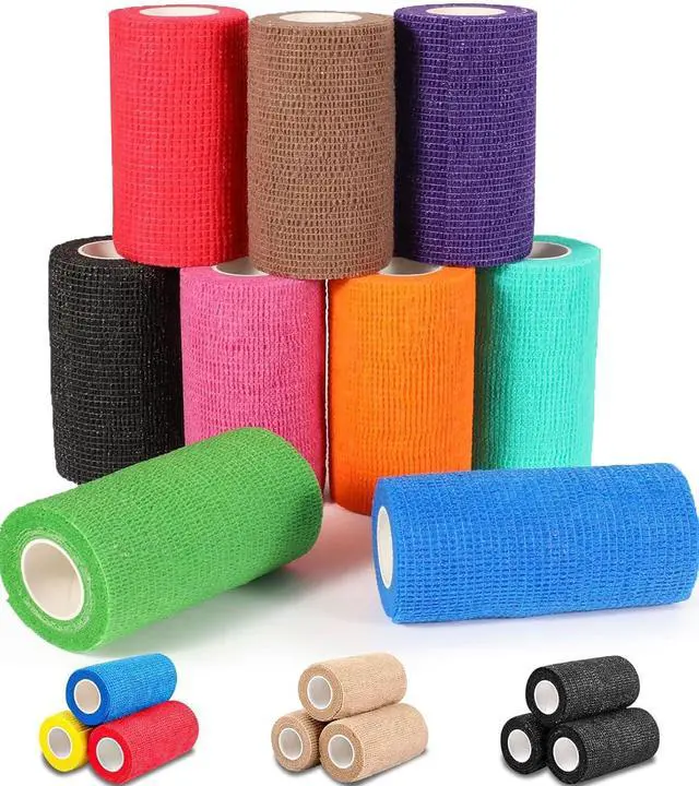 Main image of 9 Pack Self Adhesive Bandage Wrap, 4" X 5 Yards Elastic Cohesive Bandage Wrap, Color Athletic Tape, Tattoo Grip Tape Wrap, Vet Wrap, Ankle Tape