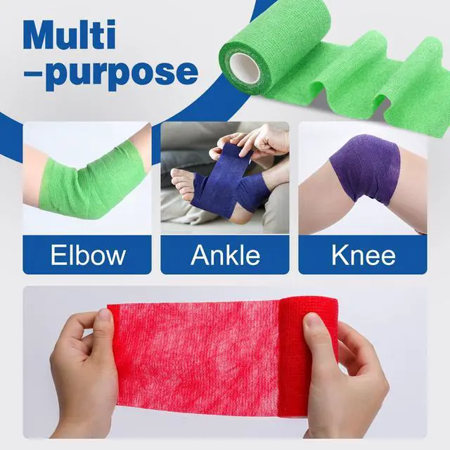 Alt view image 3 of 7 - 9 Pack Self Adhesive Bandage Wrap, 4" X 5 Yards Elastic Cohesive Bandage Wrap, Color Athletic Tape, Tattoo Grip Tape Wrap, Vet Wrap, Ankle Tape