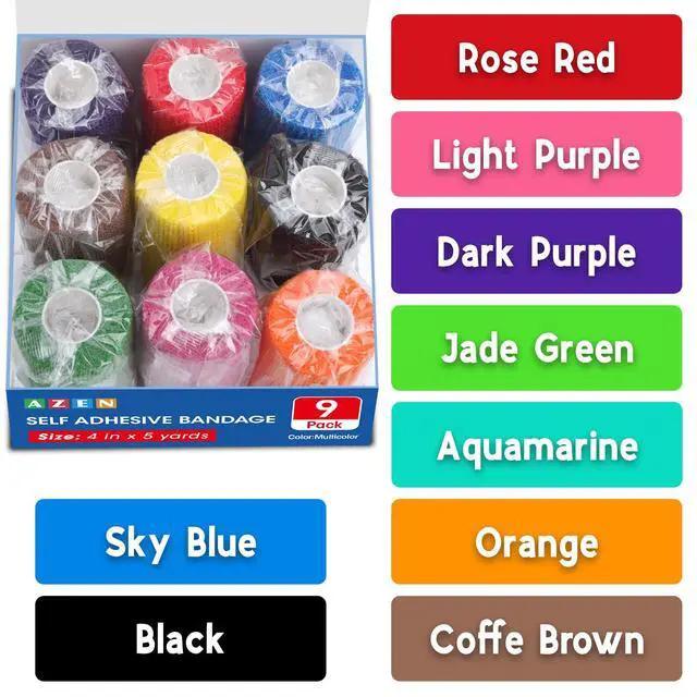 Alt view image 7 of 7 - 9 Pack Self Adhesive Bandage Wrap, 4" X 5 Yards Elastic Cohesive Bandage Wrap, Color Athletic Tape, Tattoo Grip Tape Wrap, Vet Wrap, Ankle Tape