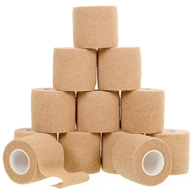 Main image of 12 Pack Self-Adhesive Bandage Wrap - 2 Inches x 5 Yards - Elastic Self Adherent Cohesive Wrap Bandage - Breathable Athletic Tape for Wrists, Knee, Ankle - First Aid Sports - Brown