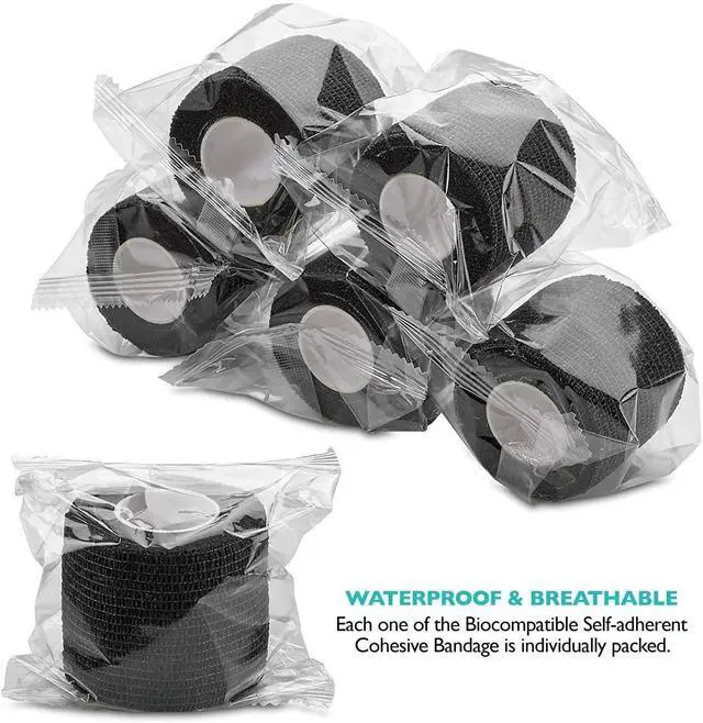 Alt view image 5 of 7 - Sensi Wrap Grip Cover Sports Self Bandage Rolls 2-inch x 5-Yards 24pcs (Black)