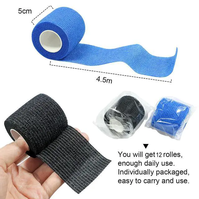 Alt view image 3 of 7 - Self Adhesive Bandage Wrap Elastic Athletic Tape 12PCS 2 in X 14.7 ft Black