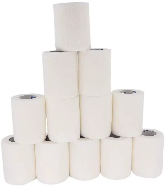Main image of Self Adhesive Wrap Cohesive Wrap Bandages 12 Count 3" x 5 Yards, Medical Tape, Adhesive Flexible Breathable First Aid Non Woven Rolls, Stretch Athletic, Ankle Sprains & Swelling, Sports