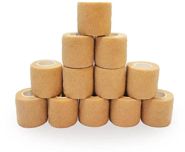 Main image of 12 Bulk Pack Cohesive Tape, Self Adherent Wrap 2 Inches X 5 Yards - Self Adhesive Bandage Medical Vet Wrap for First Aid, Sports Protection and Wrist, Ankle Sprains & Swelling