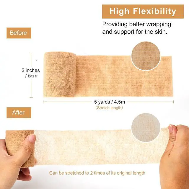 Alt view image 3 of 7 - 12 Bulk Pack Cohesive Tape, Self Adherent Wrap 2 Inches X 5 Yards - Self Adhesive Bandage Medical Vet Wrap for First Aid, Sports Protection and Wrist, Ankle Sprains & Swelling
