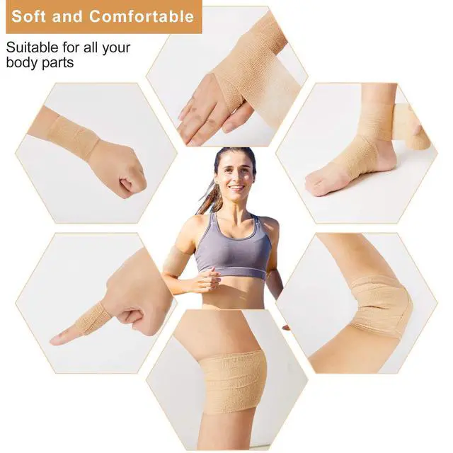 Alt view image 5 of 7 - 12 Bulk Pack Cohesive Tape, Self Adherent Wrap 2 Inches X 5 Yards - Self Adhesive Bandage Medical Vet Wrap for First Aid, Sports Protection and Wrist, Ankle Sprains & Swelling