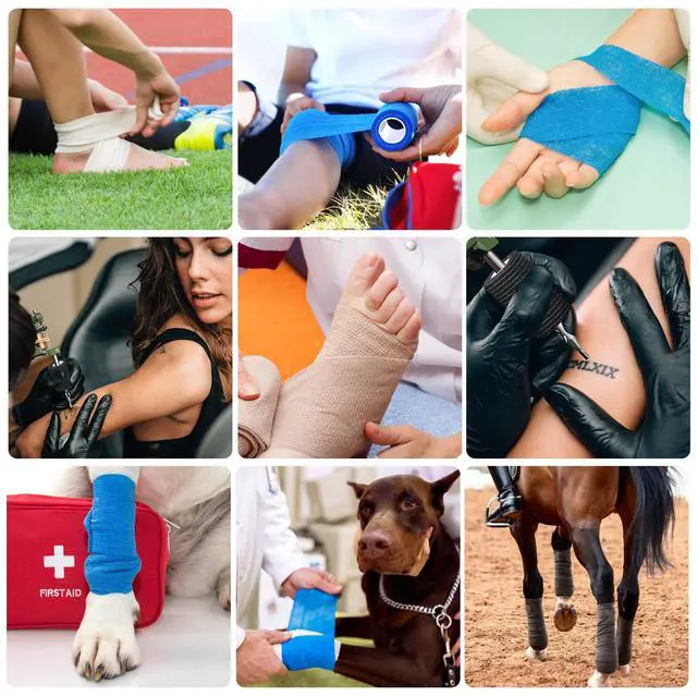 Alt view image 7 of 7 - 12 Bulk Pack Cohesive Tape, Self Adherent Wrap 2 Inches X 5 Yards - Self Adhesive Bandage Medical Vet Wrap for First Aid, Sports Protection and Wrist, Ankle Sprains & Swelling