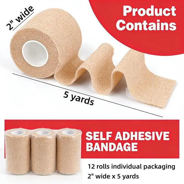 Alt view image 2 of 7 - 12 Pack Self-Adhesive Athletic Bandage Wrap 2 Inch x 5 Yards Skin Color Elastic Cohesive Sports Tape Breathable for Wrist, Ankle, Knee Support - Ideal for Athletics, Workouts & Injury Recovery