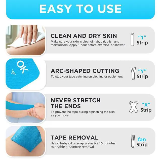 Alt view image 4 of 7 - Kinesiology Tape Precut Elastic Hypoallergenic, 20 Strips, 2"x16ft