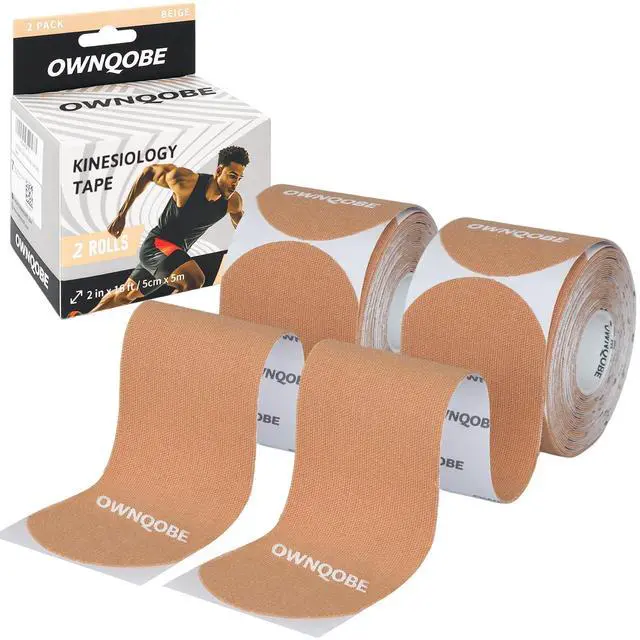 Main image of Kinesiology Tape, 2 Rolls, 40 Precut Strips, Waterproof, Beige
