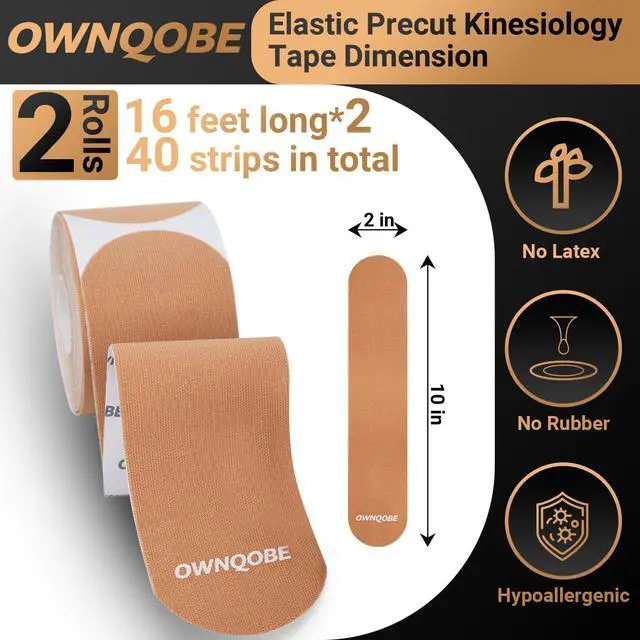 Alt view image 4 of 7 - Kinesiology Tape, 2 Rolls, 40 Precut Strips, Waterproof, Beige