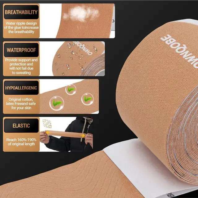 Alt view image 6 of 7 - Kinesiology Tape, 2 Rolls, 40 Precut Strips, Waterproof, Beige