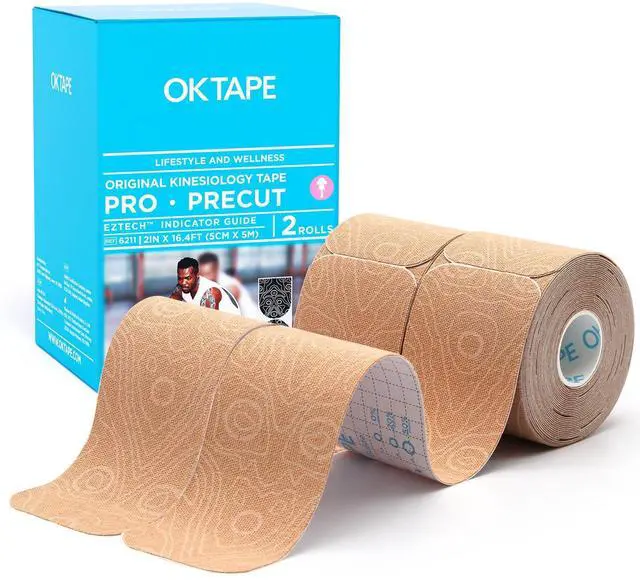 Main image of PRO Original Kinesiology Tape Pre-Cut Latex Free Strips 2inx6ft 2Rolls Roll