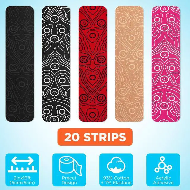 Alt view image 2 of 7 - PRO Original Kinesiology Tape Pre-Cut Latex Free Strips 2inx6ft 2Rolls Roll
