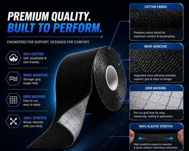 Alt view image 3 of 7 - Kinesiology Tape Roll, 2 Rolls 16ft Waterproof KT Sports Tape (Black)