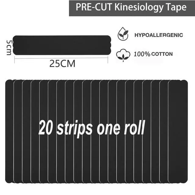 Alt view image 2 of 6 - Kinesiology Tape Pro Precut 20 Strips Athletic Sports Waterproof Breathable Latex Free Tape for Ankle Wrists Knee Elastic Running Tennis Swimming Football Sports Activities Tapes (Black)