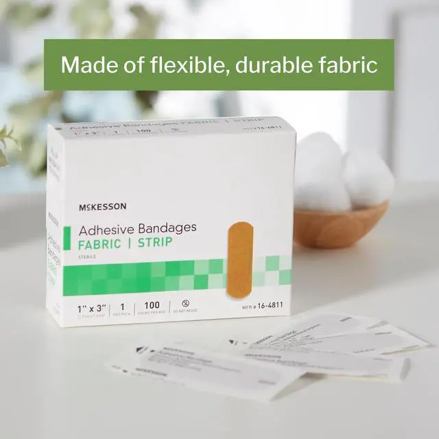 Alt view image 2 of 7 - Adhesive Bandages, Sterile, Fabric, Tan, 1 x 3 in, 100 ct