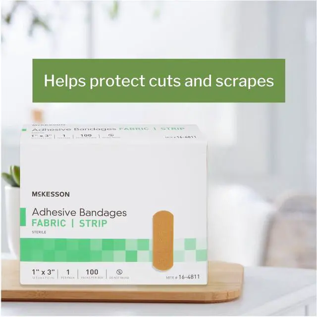 Alt view image 3 of 7 - Adhesive Bandages, Sterile, Fabric, Tan, 1 x 3 in, 100 ct