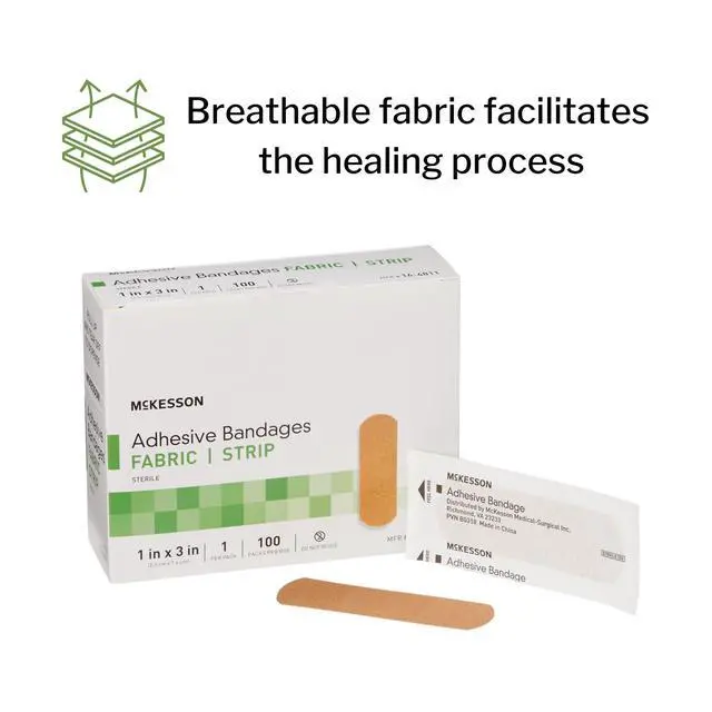 Alt view image 4 of 7 - Adhesive Bandages, Sterile, Fabric, Tan, 1 x 3 in, 100 ct