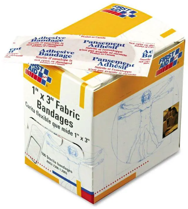 Main image of G122 1 x 3 Inch Fabric Bandages, First Aid Kit Refill Supplies for Business, Worksite, and Home, 100 Count