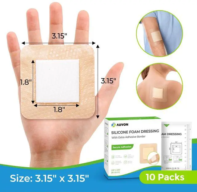 Alt view image 5 of 7 - 3" x 3" Silicone Foam Dressing with Large Adhesive Border, 10 Packs