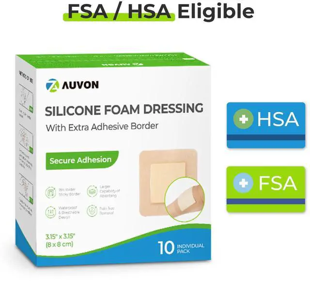 Alt view image 7 of 7 - 3" x 3" Silicone Foam Dressing with Large Adhesive Border, 10 Packs