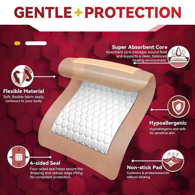 Alt view image 3 of 7 - Silicone Foam Dressing with Adhesive Border Wound Dressing Bandage Silicone Foam Pad Pack of 10 4 x 4 Inches Large Waterproof Bandages Self Adhesive Wound Care and Dressings
