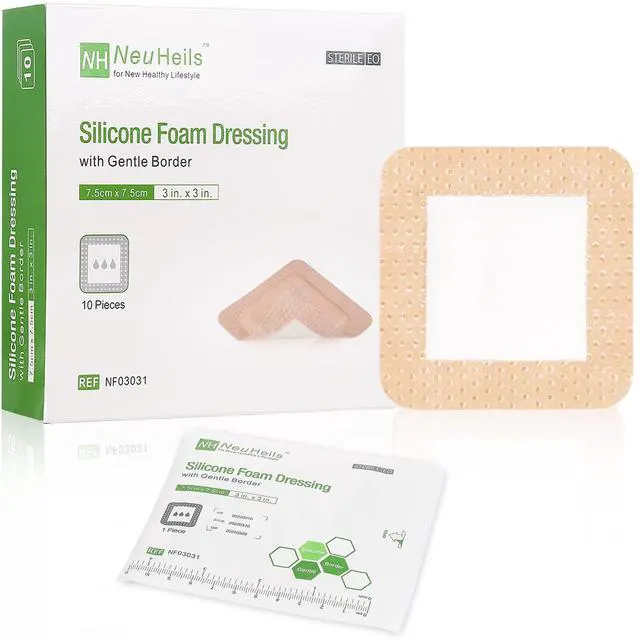 Main image of Silicone Foam Dressing with Border 3"x3", 10 Pack for Bed Sores