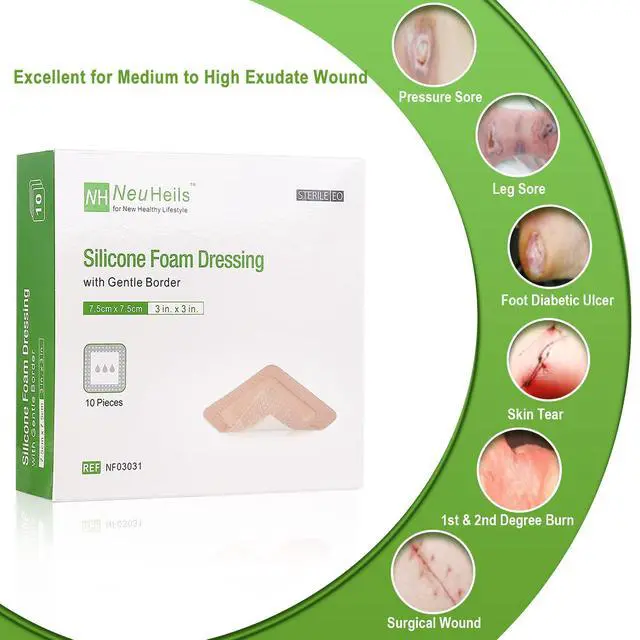 Alt view image 2 of 7 - Silicone Foam Dressing with Border 3"x3", 10 Pack for Bed Sores