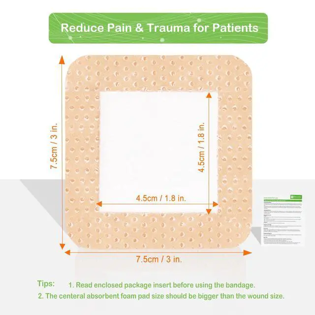 Alt view image 6 of 7 - Silicone Foam Dressing with Border 3"x3", 10 Pack for Bed Sores