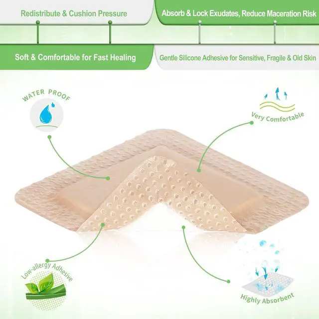 Alt view image 5 of 7 - Silicone Foam Dressing with Border 3"x3", 10 Pack for Bed Sores