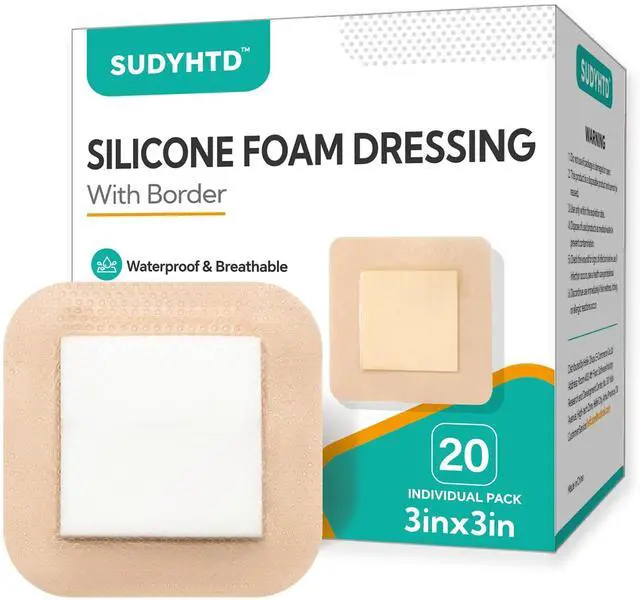 Main image of 20 Pack Silicone Foam Dressing 3"x3" Gentle Border, Waterproof Silicone Bandages for Wounds Care, Super Absorbent Wound Dressing, Bed Sore Patches, Self Adhesive Pressure Sore Pads