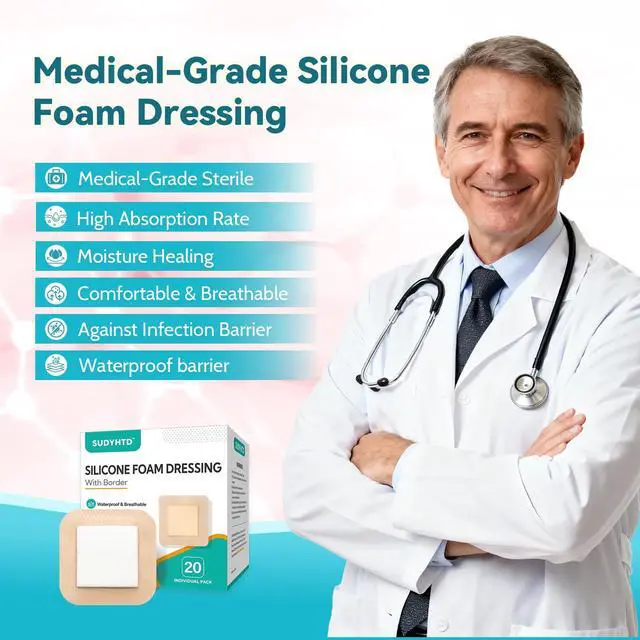 Alt view image 2 of 7 - 20 Pack Silicone Foam Dressing 3"x3" Gentle Border, Waterproof Silicone Bandages for Wounds Care, Super Absorbent Wound Dressing, Bed Sore Patches, Self Adhesive Pressure Sore Pads