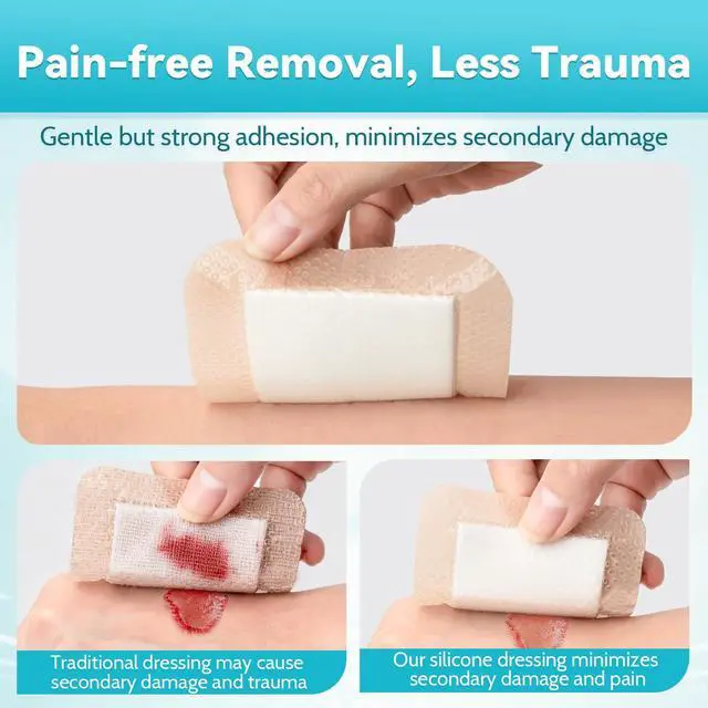 Alt view image 4 of 7 - 20 Pack Silicone Foam Dressing 3"x3" Gentle Border, Waterproof Silicone Bandages for Wounds Care, Super Absorbent Wound Dressing, Bed Sore Patches, Self Adhesive Pressure Sore Pads