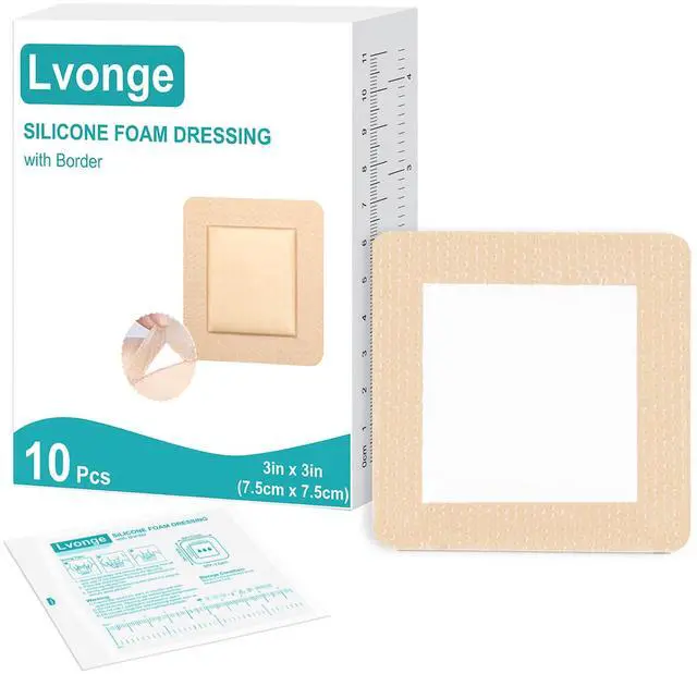 Main image of Silicone Foam Dressing 3"x3", Waterproof Absorbent Wound Dressing Bandages for Wound Care,10 Pack Wound Silicone Large Bandages