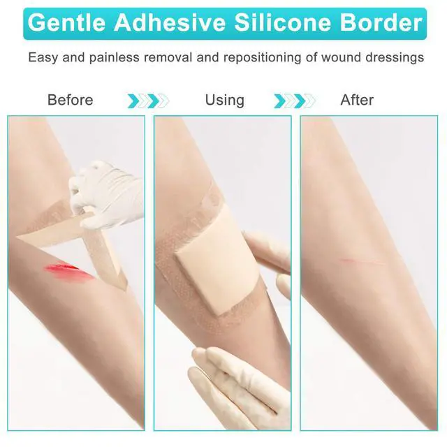 Alt view image 4 of 7 - Silicone Foam Dressing 3"x3", Waterproof Absorbent Wound Dressing Bandages for Wound Care,10 Pack Wound Silicone Large Bandages