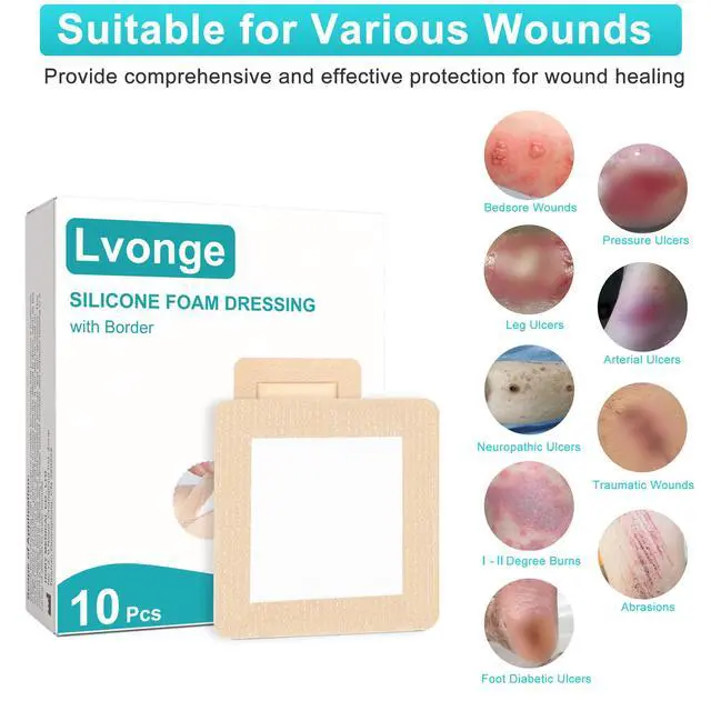 Alt view image 7 of 7 - Silicone Foam Dressing 3"x3", Waterproof Absorbent Wound Dressing Bandages for Wound Care,10 Pack Wound Silicone Large Bandages