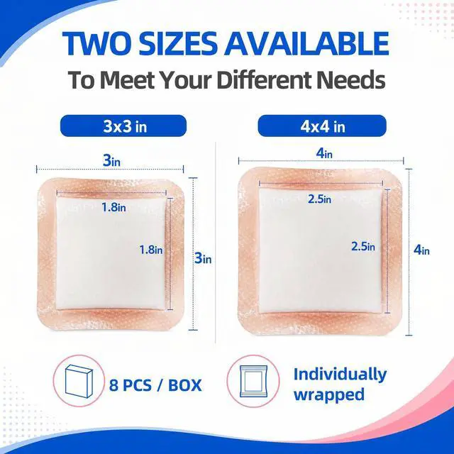 Alt view image 7 of 7 - Silicone Foam Lite Dressing for Sensitive Skin 3"x3" (8 Count) Medical Grade Ultra Soft Large Waterproof Bandages for Minor Surgical Incisions, Abrasions and Blisters