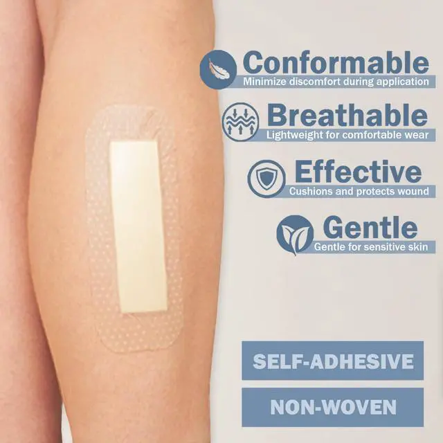 Alt view image 5 of 6 - Care Silicone Foam Dressing with Adhesive Border | Highly Absorbent Hypoallergenic Bandages for Chronic Wounds, Bed Sores, Pressure Ulcers | Gentle & Secure Adhesion (2" x 5" | 10 Pack)
